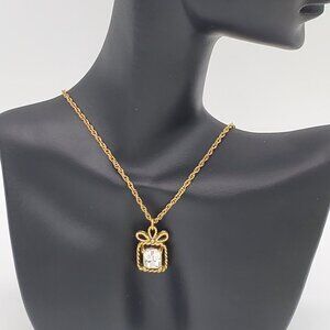 Vintage 1928 Clear Crystal Antiqued Gold-Tone Bow Rope Detail Necklace